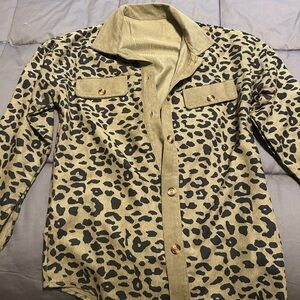 Leopard Print olive corduroy Button-Up Jacket